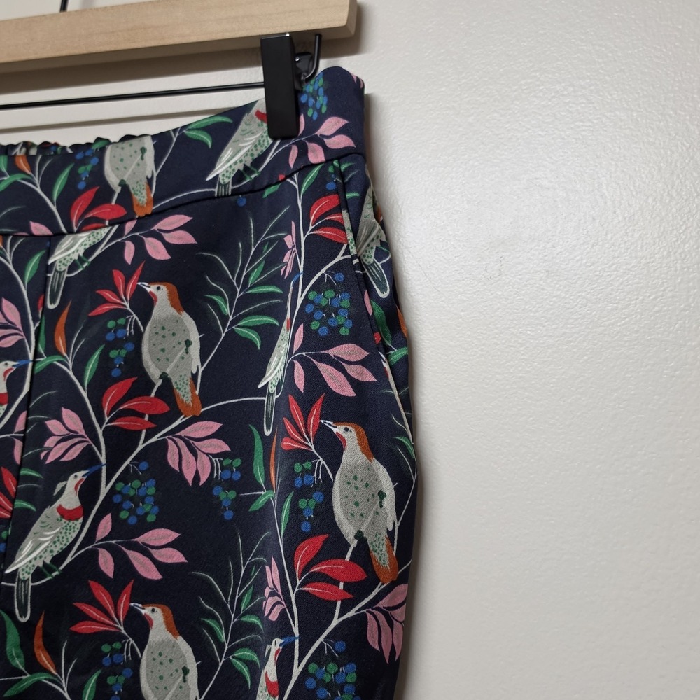 Boden Ludlow Pull On Satin Trousers Womens US 8 Bird Print Cropped Navy - Picture 4 of 11
